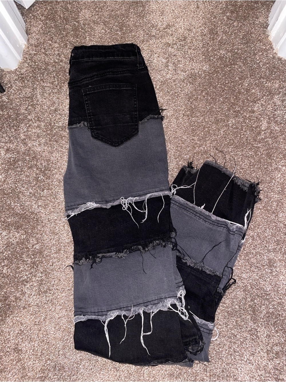 Two-Tone Black & Gray Patchwork Women's Jeans